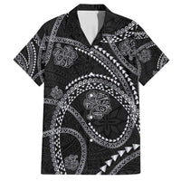 Hawaiian Kakau Art and Hisbiscus Tattoo Family Matching Long Sleeve Bodycon Dress and Hawaiian Shirt Tribal Pattern-Silver Style LT03 Dad's Shirt - Short Sleeve Black - Polynesian Pride