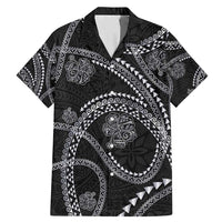 Hawaiian Kakau Art and Hisbiscus Tattoo Family Matching Mermaid Dress and Hawaiian Shirt Tribal Pattern-Silver Style LT03 Dad's Shirt - Short Sleeve Black - Polynesian Pride