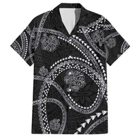 Hawaiian Kakau Art and Hisbiscus Tattoo Family Matching Short Sleeve Bodycon Dress and Hawaiian Shirt Tribal Pattern-Silver Style LT03 Dad's Shirt - Short Sleeve Black - Polynesian Pride