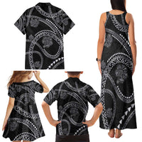 Hawaiian Kakau Art and Hisbiscus Tattoo Family Matching Tank Maxi Dress and Hawaiian Shirt Tribal Pattern-Silver Style LT03 - Polynesian Pride