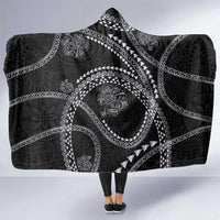 Hawaiian Kakau Art and Hisbiscus Tattoo Hooded Blanket Tribal Pattern-Silver Style LT03 One Size Black - Polynesian Pride