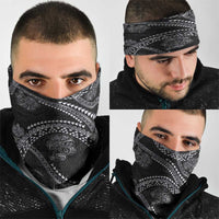 Hawaiian Kakau Art and Hisbiscus Tattoo Neck Gaiter Tribal Pattern-Silver Style - Polynesian Pride