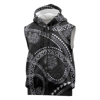 Hawaiian Kakau Art and Hisbiscus Tattoo Sleeveless Zip Hoodie Tribal Pattern-Silver Style - Polynesian Pride