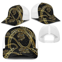 Hawaiian Kakau Art and Hisbiscus Tattoo Baseball Net Cap Tribal Pattern-Gold Style - Polynesian Pride