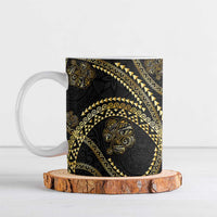 Hawaiian Kakau Art and Hisbiscus Tattoo Ceramic Mug Tribal Pattern-Gold Style LT03 Black - Polynesian Pride