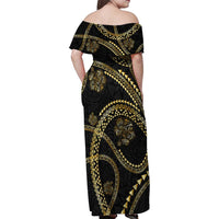 Hawaiian Kakau Art and Hisbiscus Tattoo Family Matching Off Shoulder Maxi Dress and Hawaiian Shirt Tribal Pattern-Gold Style LT03 - Polynesian Pride