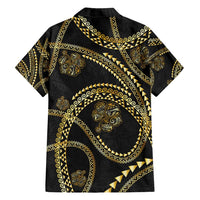 Hawaiian Kakau Art and Hisbiscus Tattoo Family Matching Summer Maxi Dress and Hawaiian Shirt Tribal Pattern-Gold Style LT03 - Polynesian Pride