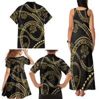 Hawaiian Kakau Art and Hisbiscus Tattoo Family Matching Tank Maxi Dress and Hawaiian Shirt Tribal Pattern-Gold Style LT03 - Polynesian Pride