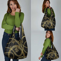 Hawaiian Kakau Art and Hisbiscus Tattoo Grocery Bag Tribal Pattern-Gold Style - Polynesian Pride