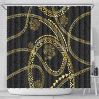 Hawaiian Kakau Art and Hisbiscus Tattoo Shower Curtain Tribal Pattern-Gold Style LT03 - Polynesian Pride
