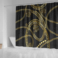 Hawaiian Kakau Art and Hisbiscus Tattoo Shower Curtain Tribal Pattern-Gold Style LT03 - Polynesian Pride