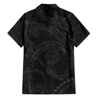 Hawaiian Kakau Art and Hisbiscus Tattoo Family Matching Short Sleeve Bodycon Dress and Hawaiian Shirt Tribal Pattern-Black Gradient Style LT03 - Polynesian Pride