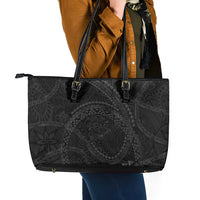 Hawaiian Kakau Art and Hisbiscus Tattoo Leather Tote Bag Tribal Pattern-Black Gradient Style LT03 - Polynesian Pride