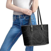 Hawaiian Kakau Art and Hisbiscus Tattoo Leather Tote Bag Tribal Pattern-Black Gradient Style LT03 - Polynesian Pride
