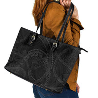 Hawaiian Kakau Art and Hisbiscus Tattoo Leather Tote Bag Tribal Pattern-Black Gradient Style LT03 - Polynesian Pride