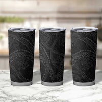 Hawaiian Kakau Art and Hisbiscus Tattoo Tumbler Cup Tribal Pattern-Black Gradient Style - Polynesian Pride