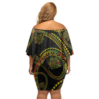 Hawaiian Kakau Art and Hisbiscus Tattoo Family Matching Off Shoulder Short Dress and Hawaiian Shirt Tribal Pattern-Reggae Style LT03 - Polynesian Pride