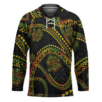 Hawaiian Kakau Art and Hisbiscus Tattoo Hockey Jersey Tribal Pattern-Reggae Style - Polynesian Pride