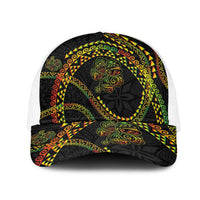 Hawaiian Kakau Art and Hisbiscus Tattoo Mesh Trucker Cap Tribal Pattern-Reggae Style - Polynesian Pride