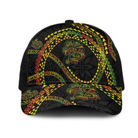 Hawaiian Kakau Art and Hisbiscus Tattoo Mesh Trucker Cap Tribal Pattern-Reggae Style - Polynesian Pride