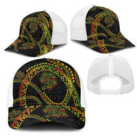 Hawaiian Kakau Art and Hisbiscus Tattoo Mesh Trucker Cap Tribal Pattern-Reggae Style - Polynesian Pride