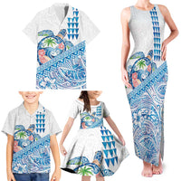 Hawaiian Abstract Sea Turtle Family Matching Tank Maxi Dress and Hawaiian Shirt Polynesian Tapa Art and Kakau Tattoo White WaterColor LT03 - Polynesian Pride