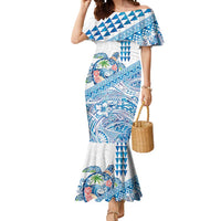 Hawaiian Abstract Sea Turtle Mermaid Dress Polynesian Tapa Art and Kakau Tattoo White WaterColor LT03 Women White - Polynesian Pride