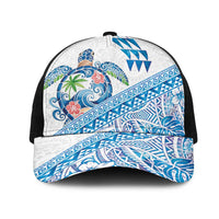 Hawaiian Abstract Sea Turtle Mesh Trucker Cap Polynesian Tapa Art and Kakau Tattoo White WaterColor - Polynesian Pride