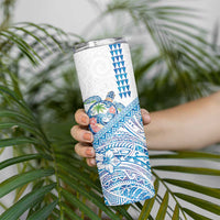 Hawaiian Abstract Sea Turtle Skinny Tumbler Polynesian Tapa Art and Kakau Tattoo White WaterColor LT03 - Polynesian Pride
