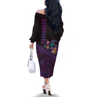 Hawaiian Abstract Sea Turtle Family Matching Off The Shoulder Long Sleeve Dress and Hawaiian Shirt Polynesian Tapa Art and Kakau Tattoo Purple WaterColor LT03 - Polynesian Pride