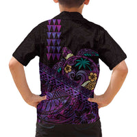 Hawaiian Abstract Sea Turtle Family Matching Summer Maxi Dress and Hawaiian Shirt Polynesian Tapa Art and Kakau Tattoo Purple WaterColor LT03 - Polynesian Pride