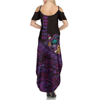 Hawaiian Abstract Sea Turtle Family Matching Summer Maxi Dress and Hawaiian Shirt Polynesian Tapa Art and Kakau Tattoo Purple WaterColor LT03 - Polynesian Pride