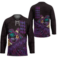 Hawaiian Abstract Sea Turtle Hockey Jersey Polynesian Tapa Art and Kakau Tattoo Purple WaterColor LT03 - Polynesian Pride
