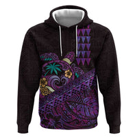 Hawaiian Abstract Sea Turtle Hoodie Polynesian Tapa Art and Kakau Tattoo Purple WaterColor LT03 Pullover Hoodie Black - Polynesian Pride