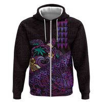 Hawaiian Abstract Sea Turtle Hoodie Polynesian Tapa Art and Kakau Tattoo Purple WaterColor LT03 Zip Hoodie Black - Polynesian Pride