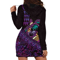 Hawaiian Abstract Sea Turtle Hoodie Dress Polynesian Tapa Art and Kakau Tattoo Purple WaterColor LT03 - Polynesian Pride