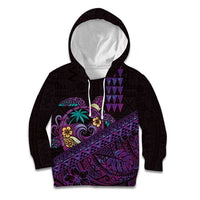 Hawaiian Abstract Sea Turtle Kid Hoodie Polynesian Tapa Art and Kakau Tattoo Purple WaterColor LT03 Hoodie Black - Polynesian Pride