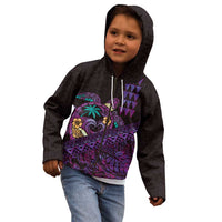 Hawaiian Abstract Sea Turtle Kid Hoodie Polynesian Tapa Art and Kakau Tattoo Purple WaterColor LT03 - Polynesian Pride