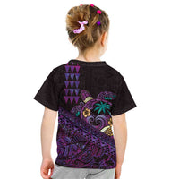 Hawaiian Abstract Sea Turtle Kid T Shirt Polynesian Tapa Art and Kakau Tattoo Purple WaterColor LT03 - Polynesian Pride