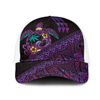 Hawaiian Abstract Sea Turtle Mesh Trucker Cap Polynesian Tapa Art and Kakau Tattoo Purple WaterColor - Polynesian Pride