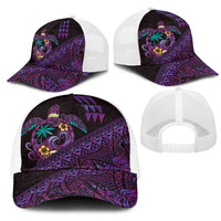 Hawaiian Abstract Sea Turtle Mesh Trucker Cap Polynesian Tapa Art and Kakau Tattoo Purple WaterColor - Polynesian Pride