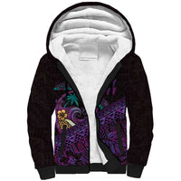 Hawaiian Abstract Sea Turtle Sherpa Hoodie Polynesian Tapa Art and Kakau Tattoo Purple WaterColor LT03 Unisex Black - Polynesian Pride