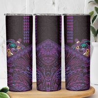 Hawaiian Abstract Sea Turtle Skinny Tumbler Polynesian Tapa Art and Kakau Tattoo Purple WaterColor LT03 - Polynesian Pride
