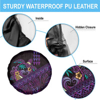 Hawaiian Abstract Sea Turtle Spare Tire Cover Polynesian Tapa Art and Kakau Tattoo Purple WaterColor LT03 - Polynesian Pride