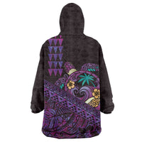 Hawaiian Abstract Sea Turtle Wearable Blanket Hoodie Polynesian Tapa Art and Kakau Tattoo Purple WaterColor LT03 - Polynesian Pride