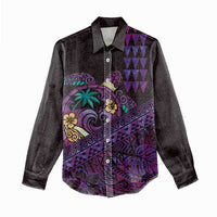 Hawaiian Abstract Sea Turtle Women Casual Shirt Polynesian Tapa Art and Kakau Tattoo Purple WaterColor LT03 - Polynesian Pride