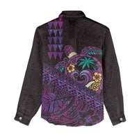 Hawaiian Abstract Sea Turtle Women Casual Shirt Polynesian Tapa Art and Kakau Tattoo Purple WaterColor LT03 - Polynesian Pride