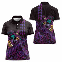 Hawaiian Abstract Sea Turtle Women Polo Shirt Polynesian Tapa Art and Kakau Tattoo Purple WaterColor LT03 - Polynesian Pride