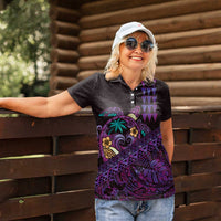 Hawaiian Abstract Sea Turtle Women Polo Shirt Polynesian Tapa Art and Kakau Tattoo Purple WaterColor LT03 - Polynesian Pride