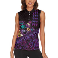 Hawaiian Abstract Sea Turtle Women Sleeveless Polo Shirt Polynesian Tapa Art and Kakau Tattoo Purple WaterColor LT03 - Polynesian Pride